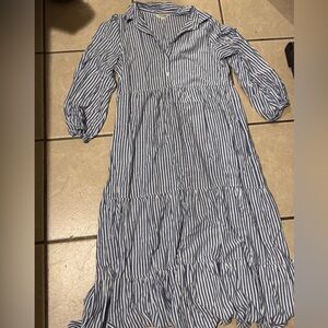 Max Studio Blue and White Striped Long Sleeve Dress
